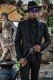 Black gothic wedding suit with metal balls on the lapels Italian cut slim fit