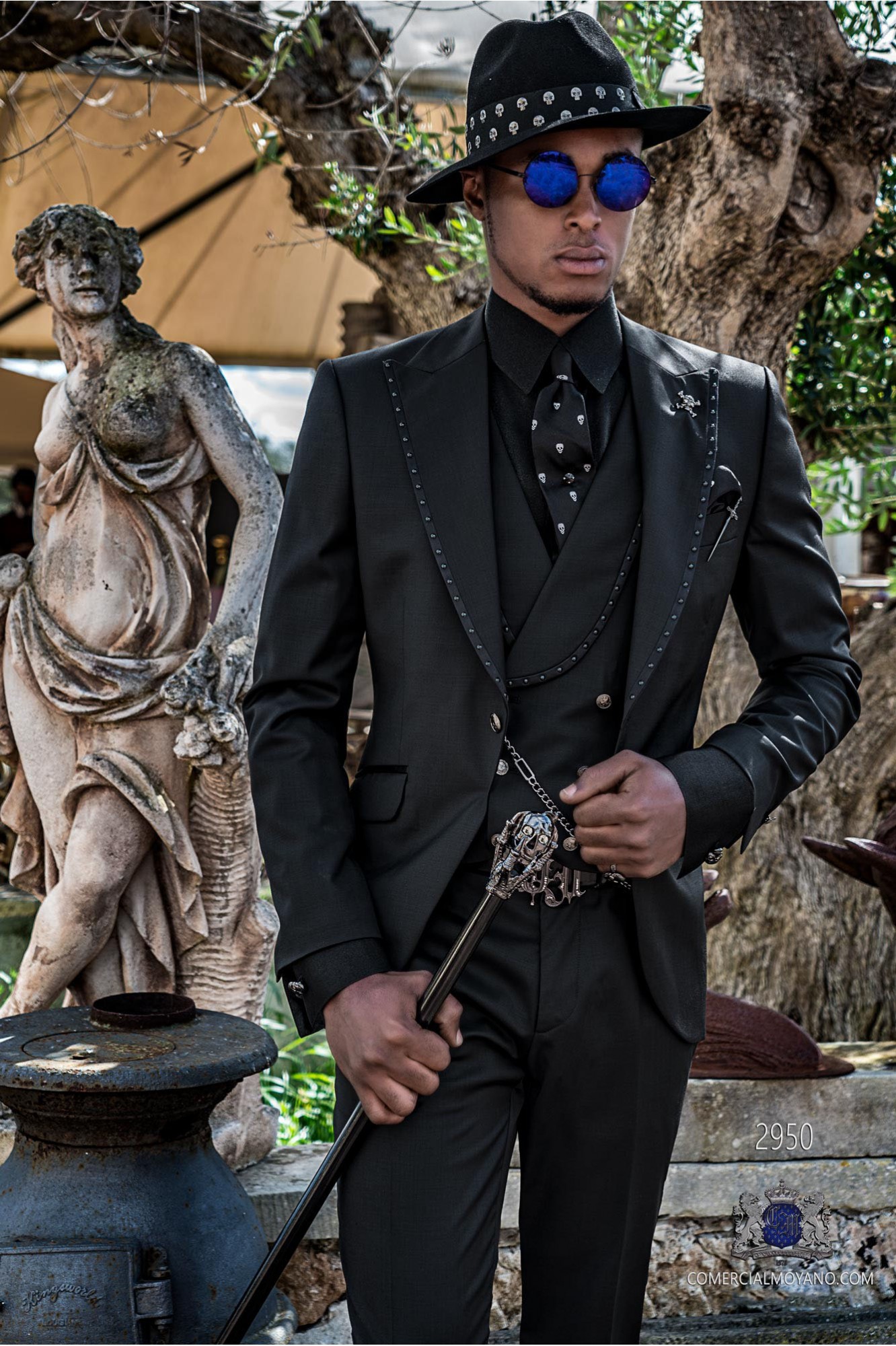 Black gothic suit with metal balls on ...
