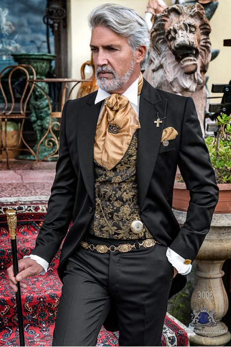 Black gothic tailored fit italian morning suit Steampunk style