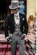 Black gothic tailored slim fit italian morning suit satin profile on lapels