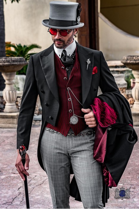 Black Steampunk tailored slim fit italian tailcoat