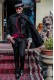Black jacquard silk tailored slim fit italian tailcoat with strass on lapels