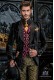 Black steampunk double breasted tuxedo in wrinkled effect velvet with fitted Italian cut