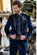 Blue velvet tailored fit italian Steampunk tuxedo with satin peak lapels