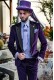 Purple velvet tailored fit italian Steampunk tuxedo with satin peak lapels