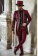 Red brocade Gothic era Napoleon collar Frock coat with silver floral embroidery 