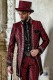 Red brocade Gothic era Napoleon collar Frock coat with silver floral embroidery 