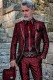 Red brocade Gothic era Frock coat with silver floral embroidery