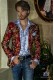 Red fashion party blazer in pure Shantung silk with floral embroidery