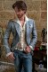 Lavender blue men's fashion party blazer with ivory floral brocades modern Italian cut tailored