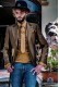 Gold men's fashion party blazer with golden floral brocade modern Italian cut tailored
