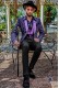 Blazer de fête de mode pour homme noir en pure soie jacquard avec brocart floral violet avec col châle en satin violet