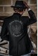 Black shantung men's fashion party blazer with silver embroidered eagle