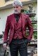 Granat Brokat Rocker Bräutigam Anzug mit Satin-Profil Spitzen Revers zugeschnitten italienischen Schnitt