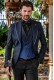 Blauer Brokat Rocker Bräutigam Anzug mit Satin-Profil Spitzen Revers zugeschnitten italienischen Schnitt