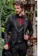 Black brocade rocker groom suit with black satin peak lapels & cuffs