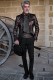 Kupfer Brokat Rocker Bräutigam Anzug mit schwarzen Strasssteinen Mao Kragen