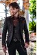 Brown rocker groom suit with black gothic brocade tailored italian cut