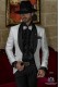 White brocade rocker groom suit with black satin shawl collar