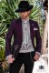 Purple rocker groom suit with black gothic floral brocade tailored italian cut