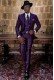 Purple rocker groom suit with black Op-art checkered brocade and contrast profile on lapels