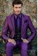 Purple rocker groom suit with black psychedelic brocade and black satin profile on lapels