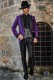Purple shantung rocker groom suit with black satin peak lapels