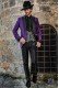 Purple shantung rocker groom suit with black satin peak lapels