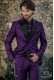 Purple rocker groom double-breasted suit with black microdesigns brocade and black satin lapels