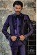 Purple rocker groom suit with black psychedelic brocade and black satin lapels