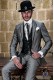 Silver rocker groom suit with black psychedelic brocade and black satin profile on lapels