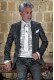 Costume Rocker de marié gothique gris lurex métallisé avec revers contrasté
