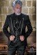 Black rocker groom suit with silver gothic profile on lapels