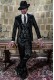 Costume Rocker de marié gothique en satin noir coupe italienne sur mesure