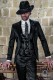 Costume Rocker de marié gothique en satin noir coupe italienne sur mesure