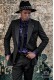 Black microdesigns rocker groom double-breasted suit with black satin lapels