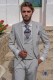 Light grey tailored fit italian men wedding frock-coat with contrast profile on lapels