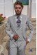 Light grey tailored fit italian men wedding frock-coat with contrast profile on lapels
