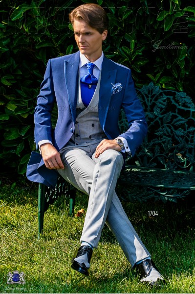Royal blue morning suit with Prince of Wales trousers