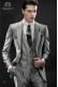Gray metallic effect men wedding suit classic fit