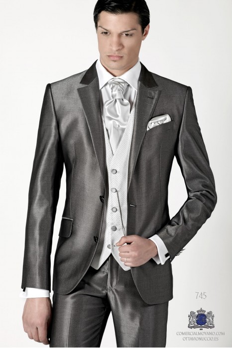 Gray metallic effect men wedding suit regular fit