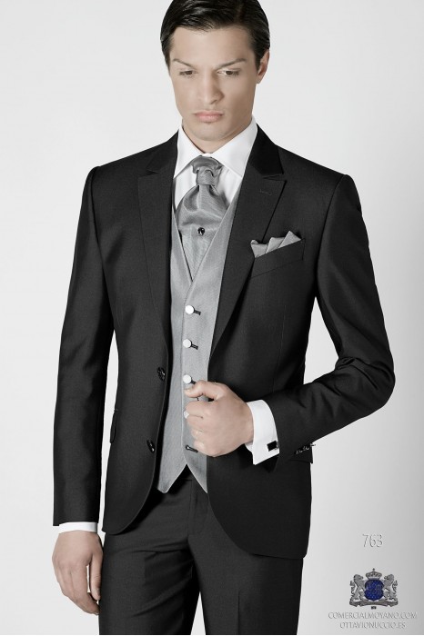 Gray men wedding suit two buttons regular fit