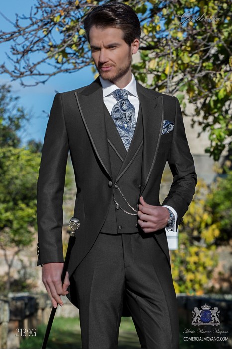Gray bespoke groom morning suit modern slimfit 2139G Mario Moyano