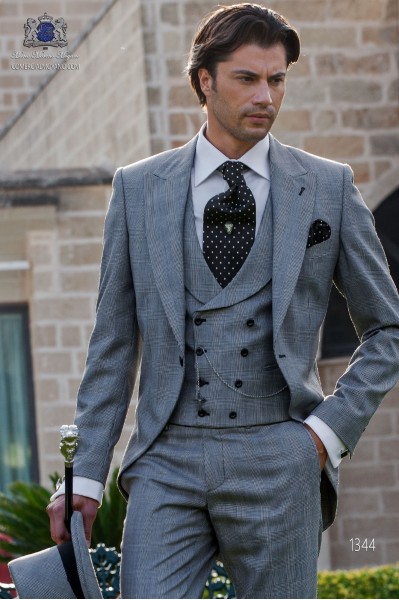 Frock coat elegant Italian tailoring cut "Slim". Prince of Wales fabric.