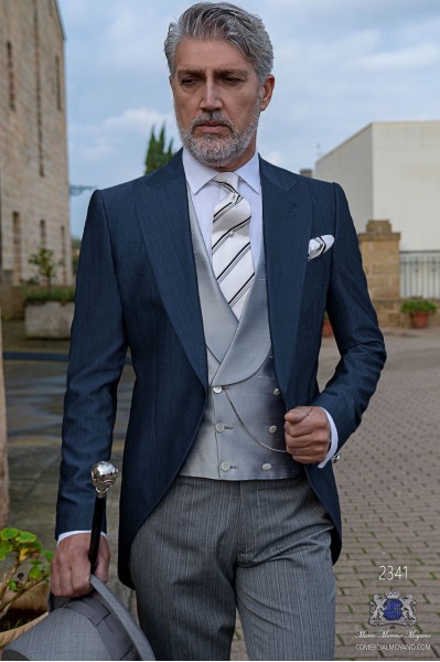 Blue morning suit mohair wool mix alpaca with pinstripe trousers