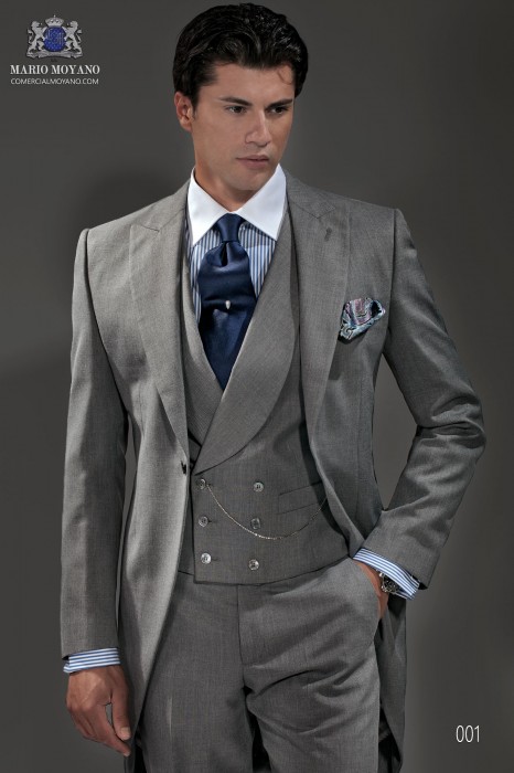 Light grey end-on-end wool blend tailored fit morning suit