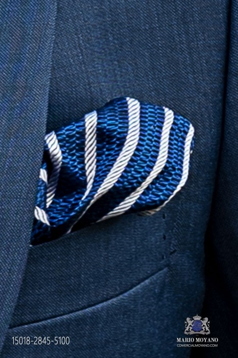 Pure silk blue striped silver handkerchief