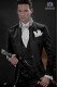 Black satin gothic frock coat for groom with black embroidery