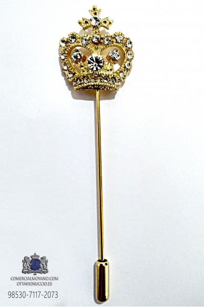 Gold baroque crown tie pin with crystal rhinestones