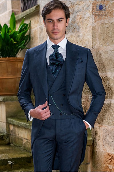 Blue bespoke pure wool check groom morning suit 4030 Mario Moyano